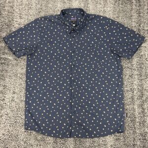 Patagonia Men's L Organic Cotton Blend Blue Floral Short Sleeve Button Up Shirt